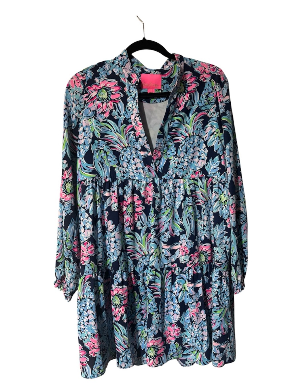 Lilly Pulitzer Floral Tunic Dress in Navy with Pink & Light Blue